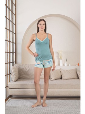Asel Kadın Asklı Şortlu Likralı Penye Pijama Takımı
