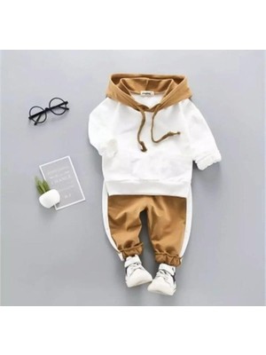 Erkek Bebek Beyaz Kapşonlu Alt Üst Takım