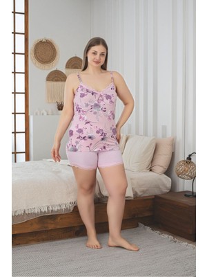 Asel Büyük Beden Likralı Penye Şortlu Pijama Takım