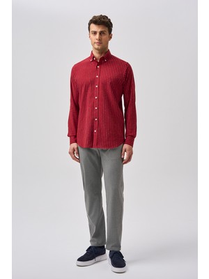 Bisse Bisse Studio Erkek Uzun Kollu Pamuk Bordo Cepsiz Gömlek BSGMCZG25560_C25