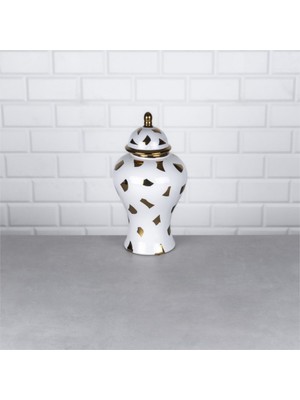 Hinora Gold Beyaz Benekli Küçük Küp Porselen Dekorasyon Obje 17X17X31 Tekli Satılır