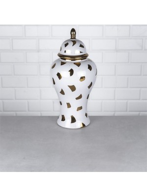 Hinora Gold Beyaz Benekli Büyük Boy Küp Porselen Dekorasyon Obje 22X22X45CM Tekli Satılır