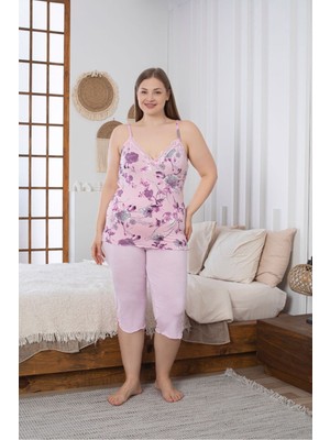 Asel Büyük Beden Likralı Penye Kapri Pijama Takımı