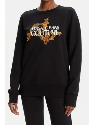 Versace Kadın Regular Fit Barok Desenli Bisiklet Yaka Sweatshirt - Siyah/gold