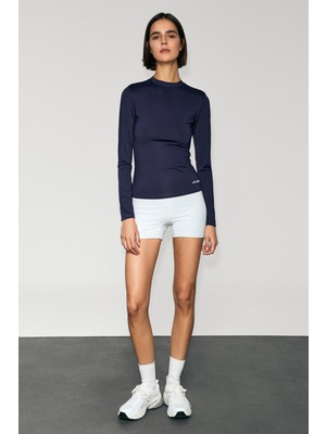 Urban Beat Corex Kadın Yuvarlak Yakalı Baskı Detaylı Slim Fit Uzun Kollu Spor Mor T-Shirt