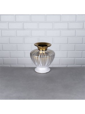 Hinora Gold Çizgili Konik Porselen Vazo Küçük Boy 21X21X21CM Tekli Satılır