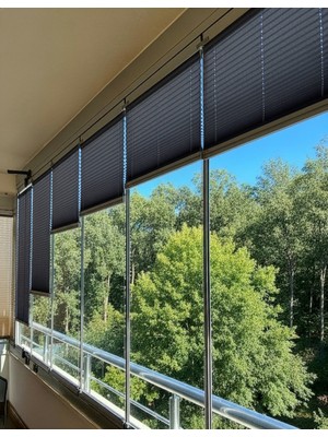 Perdego Katlanabilir Antrasit Rengi Cam Balkon / Ev / Ofis Plise Perde
