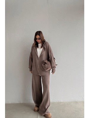 Et Kahverengi  Fermuarlı Triko Takım