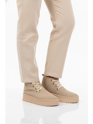 Ayakmod Bej Içi Kürklü Bağcıklı Kadın Bot U-15 Z