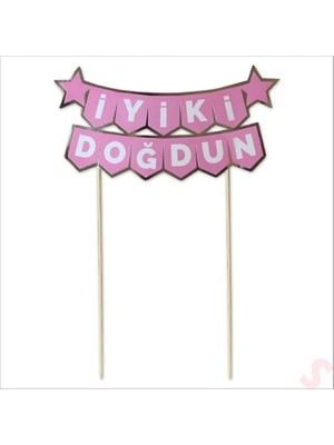 Iyi Ki Doğdun Pasta Üstü Banner, Pembe ve Renk, 18X7 cm