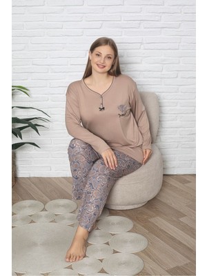 Asel Büyük Beden Likralı Penye Pijama Takımı