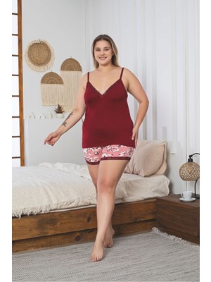 Asel Büyük Beden Askılı Şortlu Likralı Penye Kumaş Pijama Takım