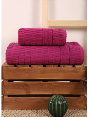 Femina Trendy 2 Parça Banyo Havlu Takımı %100 Pamuklu Çubuk Desen Vişne