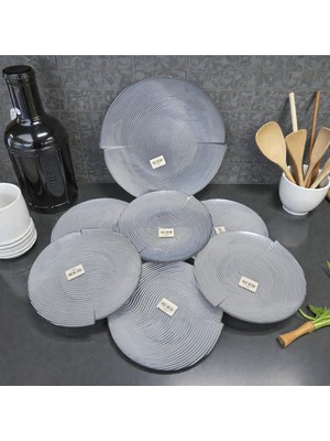 Sudedi Home Modern Gri Cam Pasta Tabağı Seti – 6 Pasta Tabağı + 1 Sunum Tabağı