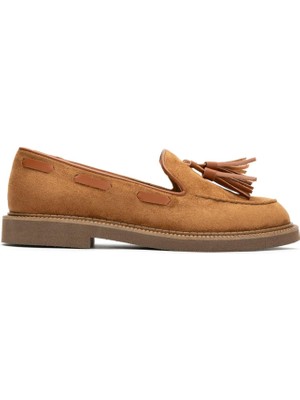 Emienza Flora Süet Kuşgözü Detaylı Püsküllü Bayan Loafer