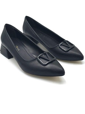 Kindep Mdr Kısa Geniş Topuklu Kadın Ayakkabı Siyah