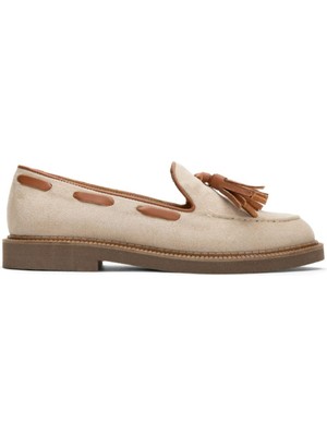 Emienza Flora Süet Kuşgözü Detaylı Püsküllü Bayan Loafer