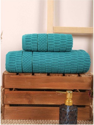 Femina Trendy 2 Parça Banyo Havlu Takımı %100 Pamuklu Çubuk Desen Yeşil