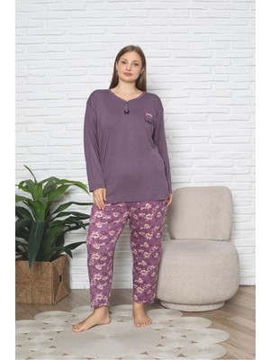 Asel Büyük Beden Likralı Penye Pijama Takımı