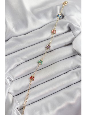 Pirinç Gold Renk Karışık Renk Kelebek Zirkon Taşlı Kadın Bileklik EB-53-VICE/(1395) 0169