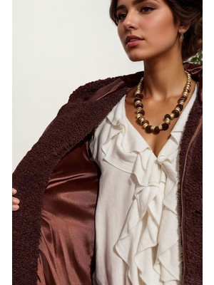 Hiramir Kadın Peluş Cep Kısmı Deri Mont KS2536