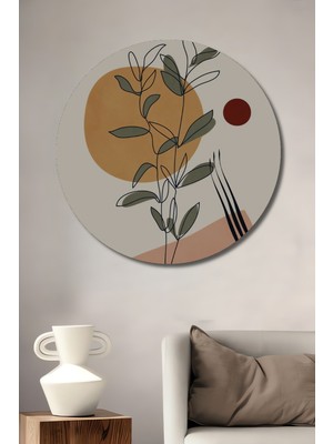 Teona Ahşap Soyut Bitki Tasarım Ahşap Dekoratif Tablo Yuvarlak Duvar Tablosu