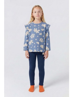 Desenli Uzun Kollu T-Shırt 2-10 Yaş Mavi