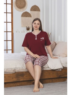 Asel Büyük Beden Likralı Pamuklu Kapri Pijama Takım