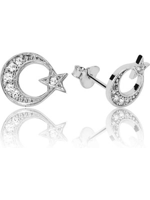 Erseyy 925 Ayar Gümüş Ay Yıldız Çivili Küpe