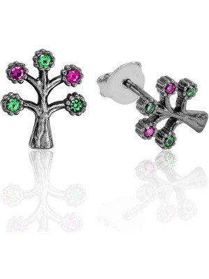 Erseyy 925 Ayar Gümüş Hayat Ağacı Çivili Küpe