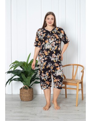 Asel Büyük Beden Likralı Penye Kapri Pijama Takım