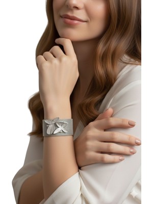 Nadide Aksesuar Hasır Bileklik Kelebek Detaylı Gümüş Hsr-Blklk-Klbk-Dtyl-Gms