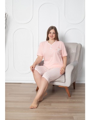 Asel Büyük Beden Likralı Pamuklu Kapri Pijama Takım