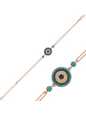 Erseyy 925 Ayar Gümüş Rose Nazar Bileklik