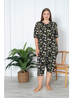 Asel Büyük Beden Likralı Penye Kapri Pijama Takım