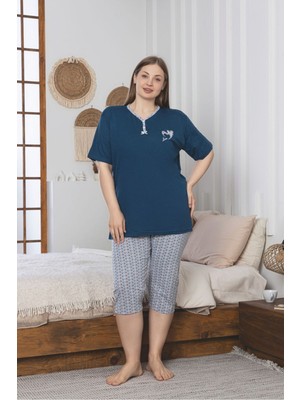 Asel Büyük Beden Likralı Pamuklu Kapri Pijama Takım