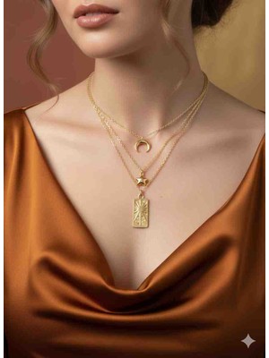 Uno Di Famiglia 3 Lü Charm Kolye , Hilal Figürlü Kolye , Yıldız Figürlü Kolye , Madalyon Kolye