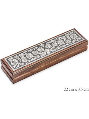 Erseyy Gümüş Çiçek Desenli Ahşap Tesbih Kutusu
