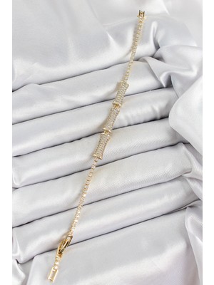 Pirinç Gold Renk Zirkon Taşlı Kemik Model Kadın Bileklik EB-53-VICE/(1395) 0280