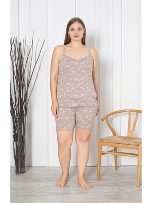Asel Büyük Beden Likralı Penye Şortlu Pijama Takım