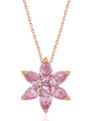 Erseyy 925 Ayar Gümüş Pembe Çiçek Kadın Gümüş Kolye