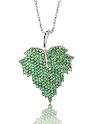 Erseyy 925 Ayar Gümüş Yeşil Yaprak Kadın Gümüş Kolye