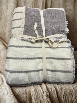 Tekstilize Müslin 7 Kat Çizgili Tek Kişilik Yatak Örtüsü 180X260 (%100 Pamuklu)