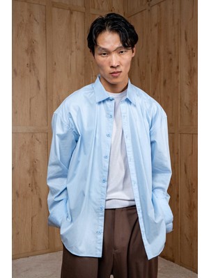 Abluka Online Erkek Oversize Uzun Kollu Basic Gömlek Açık Mavi