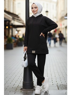 İlkimay.com Çift Cepli Kapüşonlu Ikili Takım 1668 - Siyah
