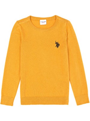 U.S. Polo Assn. Kız Çocuk Hardal Renk Bisiklet Yaka Kazak Uzun Kol Casual Stil
