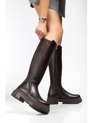 Zerenyus ZRİN-812-300 Premium Kahverengi Fermuarlı Günlük Kadın Çizme