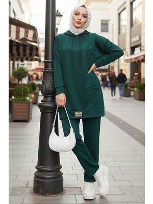 İlkimay.com Çift Cepli Kapüşonlu Ikili Takım 1668 - Zümrüt Yeşili
