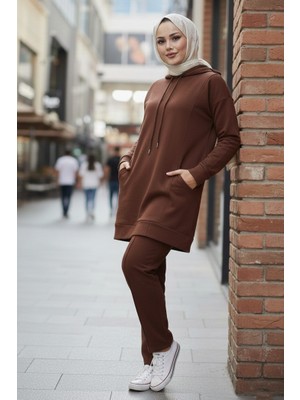 İlkimay.com Çift Cepli Kapüşonlu Ikili Takım 1668 - Kahve