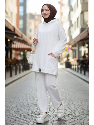 İlkimay.com Çift Cepli Kapüşonlu Ikili Takım 1668 - Beyaz